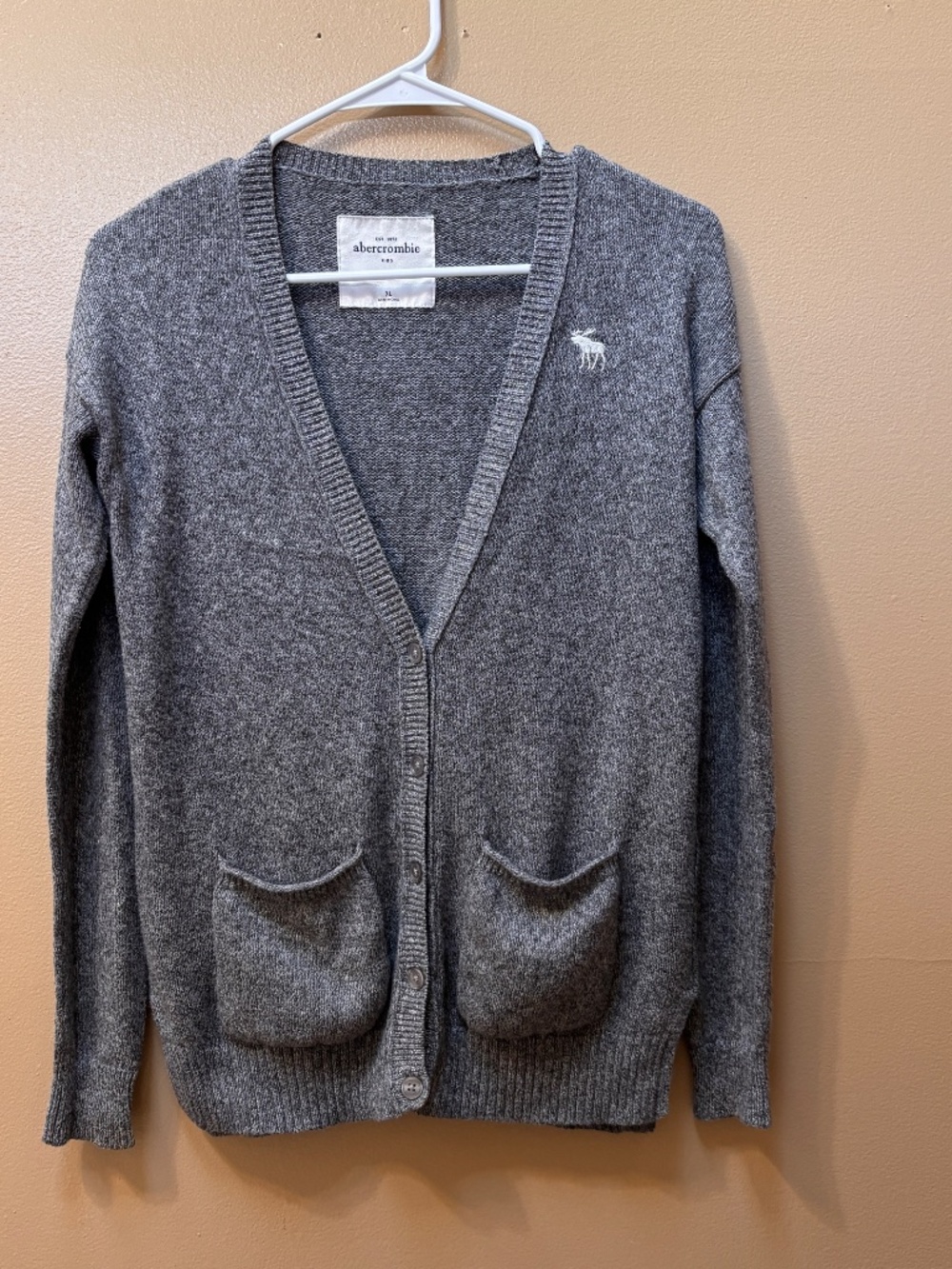 Abercrombie Kids Gray Cotton Acrylic Button Down Long Cardigan Sweater Size XL